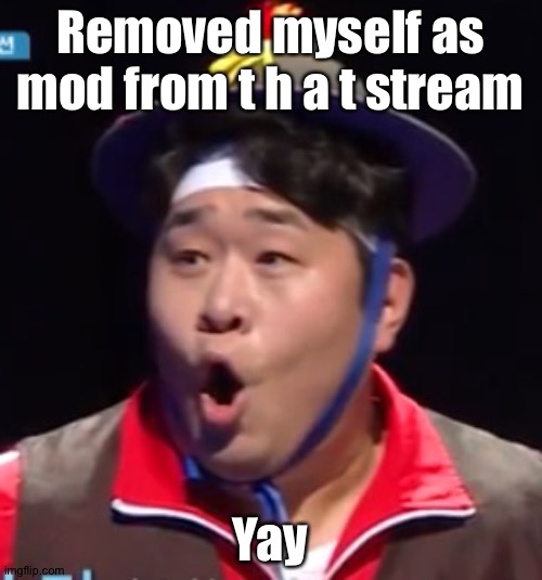 From mod* | Removed myself as mod from t h a t stream; Yay | image tagged in pogging seyoon higher quality | made w/ Imgflip meme maker