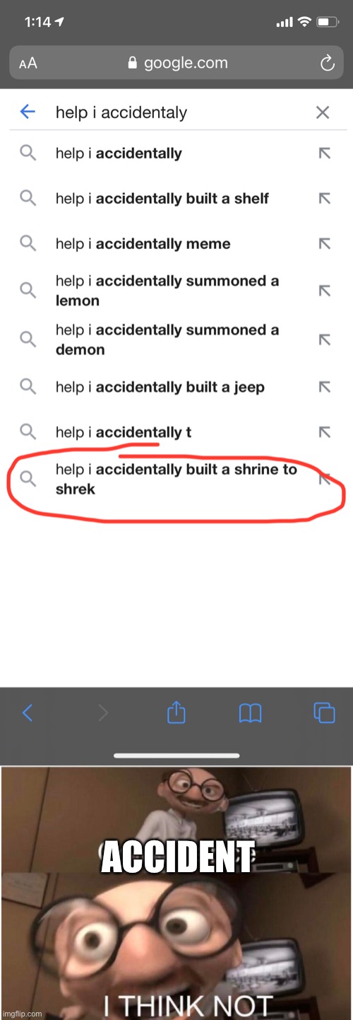 Shrek | ACCIDENT | image tagged in coincidence i think not,shrek,google | made w/ Imgflip meme maker
