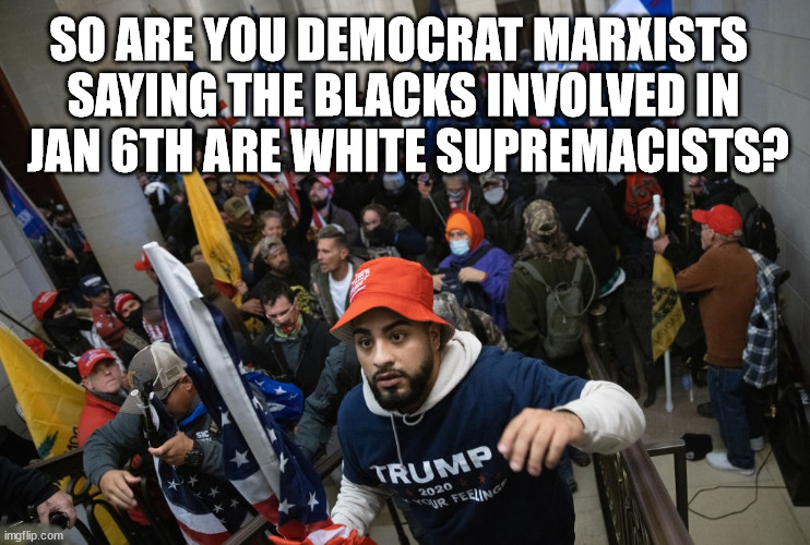 Democrat Marxists, a special kind of stupid | SO ARE YOU DEMOCRAT MARXISTS 
SAYING THE BLACKS INVOLVED IN
 JAN 6TH ARE WHITE SUPREMACISTS? | image tagged in stupid liberals | made w/ Imgflip meme maker