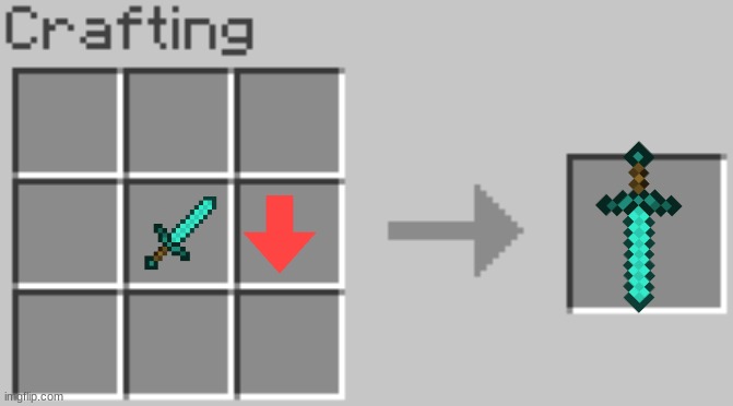 Here's how to craft an upside down diamond sword | image tagged in synthesis | made w/ Imgflip meme maker