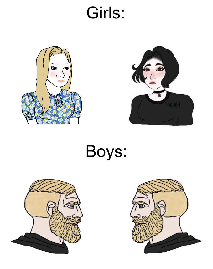Girls vs Boys Chads Blank Meme Template