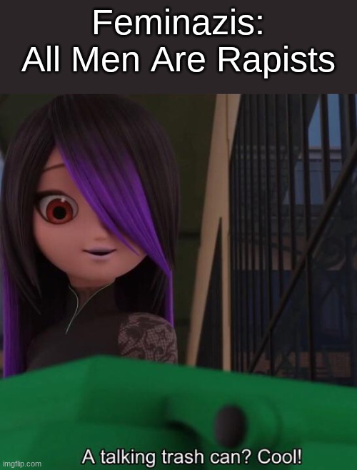 New Miraculous Meme Template |  Feminazis: All Men Are Rapists | image tagged in a talking trash can cool,miraculous ladybug,feminazi | made w/ Imgflip meme maker