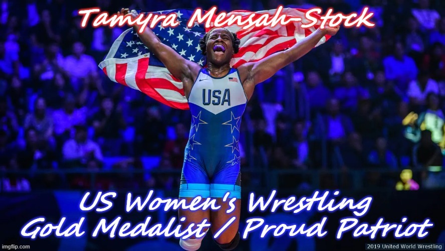 Celebrating US Olympic Medalists Who Are Proud Representatives of the US | image tagged in tamyra mensah-stock,america,usa,olympics,patriotism,gold medal | made w/ Imgflip meme maker