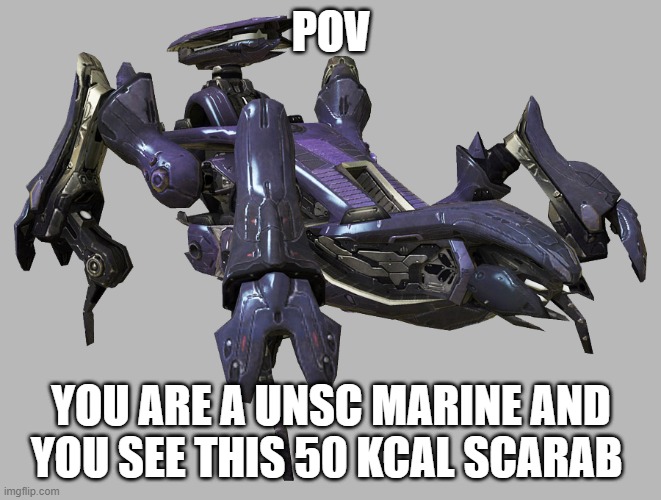 POV; YOU ARE A UNSC MARINE AND YOU SEE THIS 50 KCAL SCARAB | made w/ Imgflip meme maker