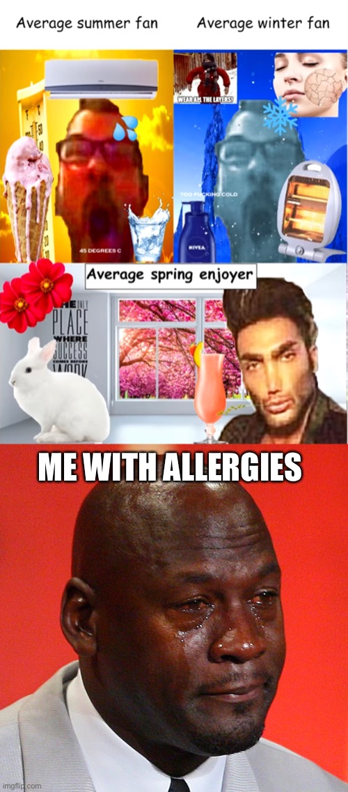 I would love spring if i could | ME WITH ALLERGIES | image tagged in relatable,spring,allergies | made w/ Imgflip meme maker