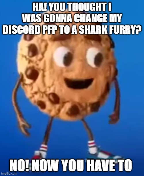 shit | HA! YOU THOUGHT I WAS GONNA CHANGE MY DISCORD PFP TO A SHARK FURRY? NO! NOW YOU HAVE TO | image tagged in anti furry | made w/ Imgflip meme maker