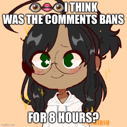 “the comment bans” pffft- | 👁👄👁I THINK WAS THE COMMENTS BANS; FOR 8 HOURS? | image tagged in when | made w/ Imgflip meme maker