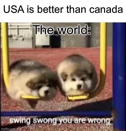 Canada was voted best country in the world in 2021 | USA is better than canada; The world: | image tagged in swing swong you are wrong | made w/ Imgflip meme maker