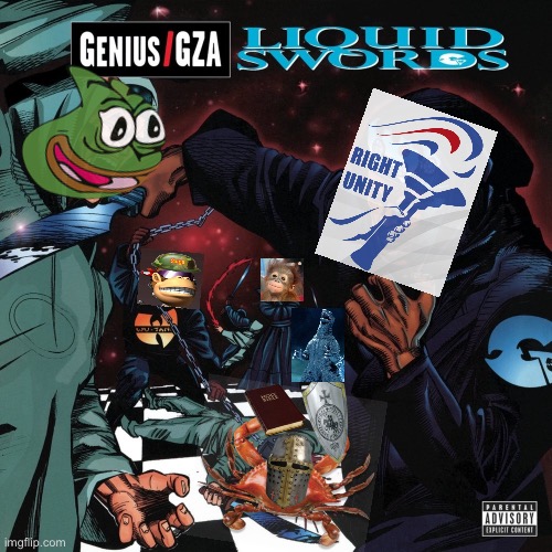 [The campaign on PRESIDENTS; circa Aug. 2021, colorized] | image tagged in genius gza liquid swords,presidents stream,liquid,swords,shadowboxin,special technique | made w/ Imgflip meme maker