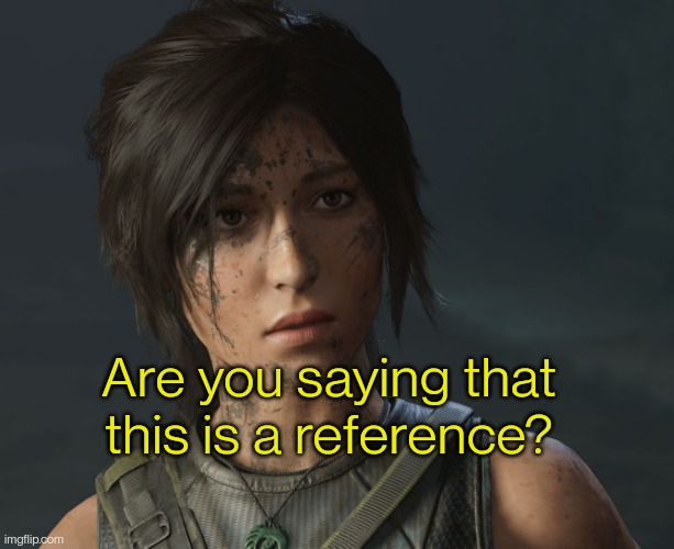 Lara Croft | Are you saying that this is a reference? | image tagged in lara croft | made w/ Imgflip meme maker