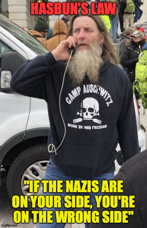 Hasbun's Law | HASBUN'S LAW; "IF THE NAZIS ARE ON YOUR SIDE, YOU'RE ON THE WRONG SIDE" | image tagged in politics | made w/ Imgflip meme maker