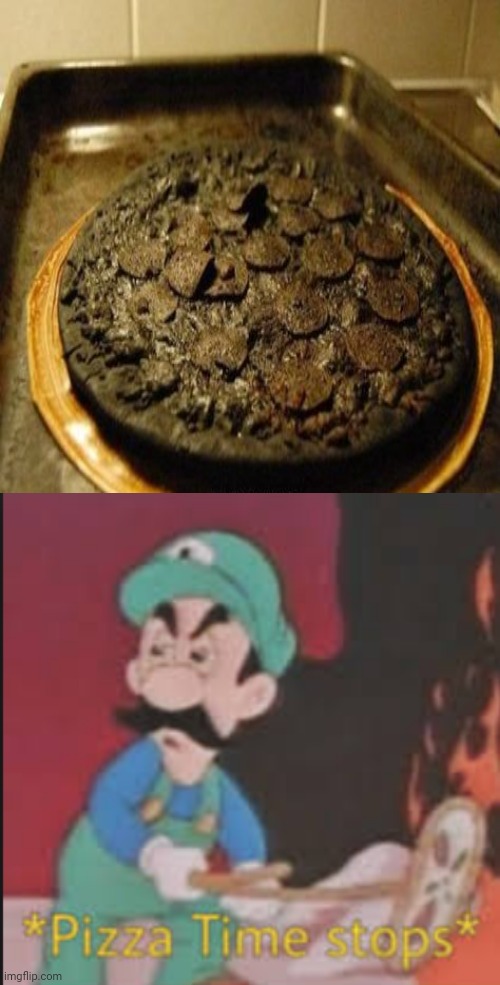 Burnt pizza | image tagged in pizza time stops,funny,memes,you had one job,pizza,fails | made w/ Imgflip meme maker