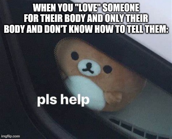 And no, it isn't ThePersonWhoAsked | WHEN YOU "LOVE" SOMEONE FOR THEIR BODY AND ONLY THEIR BODY AND DON'T KNOW HOW TO TELL THEM: | image tagged in pls help | made w/ Imgflip meme maker