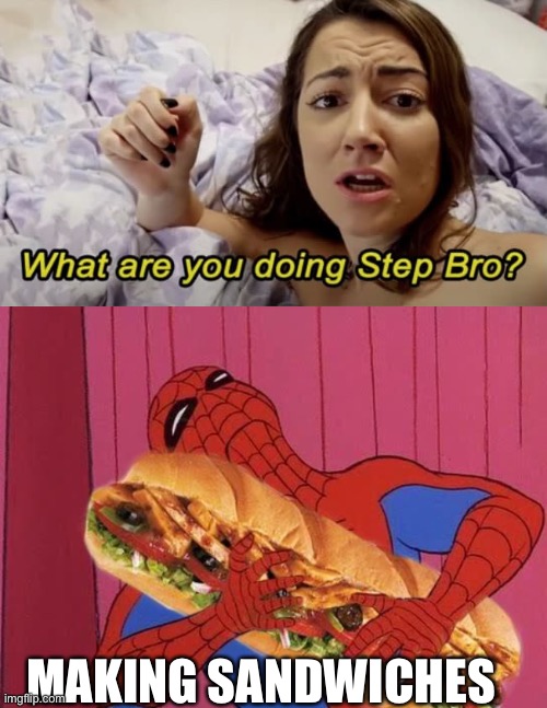 Step bro | MAKING SANDWICHES | image tagged in what are you doing step bro,spiderman sandwich | made w/ Imgflip meme maker