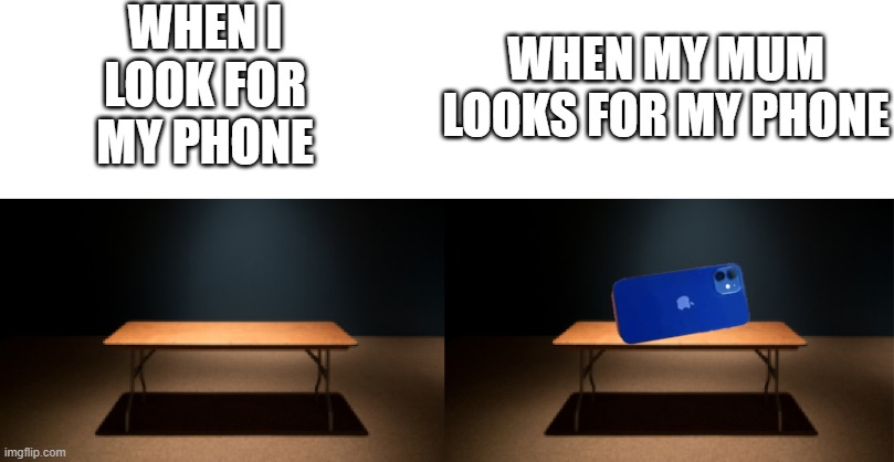 WHEN I LOOK FOR MY PHONE; WHEN MY MUM LOOKS FOR MY PHONE | made w/ Imgflip meme maker