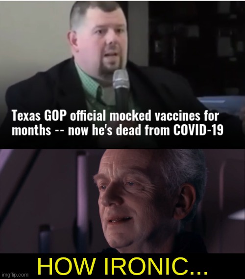 Live by the Antivax, Die by the Virus. | HOW IRONIC... | image tagged in palpatine ironic | made w/ Imgflip meme maker