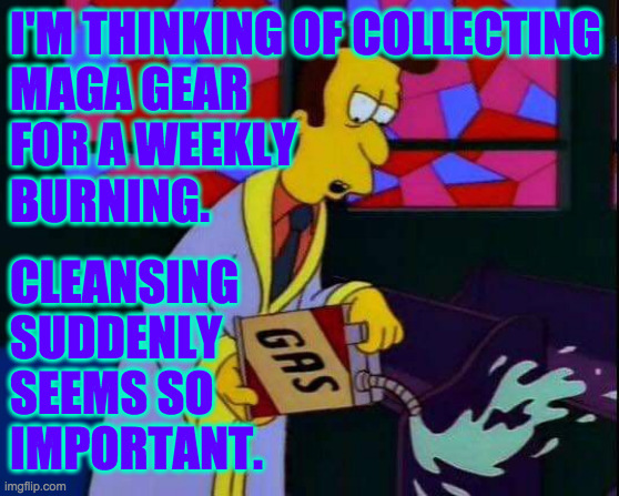 Cleanliness is next to not-completely-grossness. | I'M THINKING OF COLLECTING
MAGA GEAR
FOR A WEEKLY
BURNING. CLEANSING
SUDDENLY
SEEMS SO
IMPORTANT. | image tagged in memes,reverend lovejoy,cleansing,maga | made w/ Imgflip meme maker