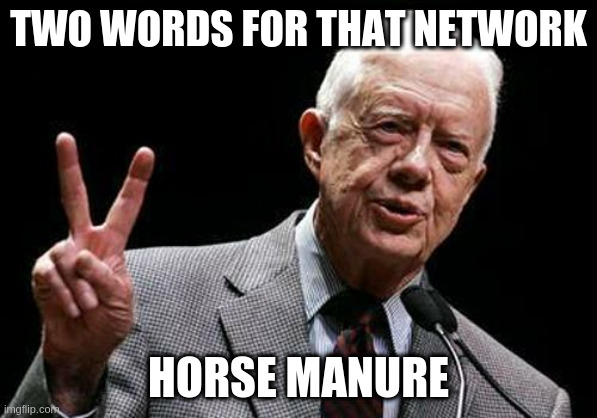 fawks newbs | TWO WORDS FOR THAT NETWORK HORSE MANURE | image tagged in jimmy carter | made w/ Imgflip meme maker