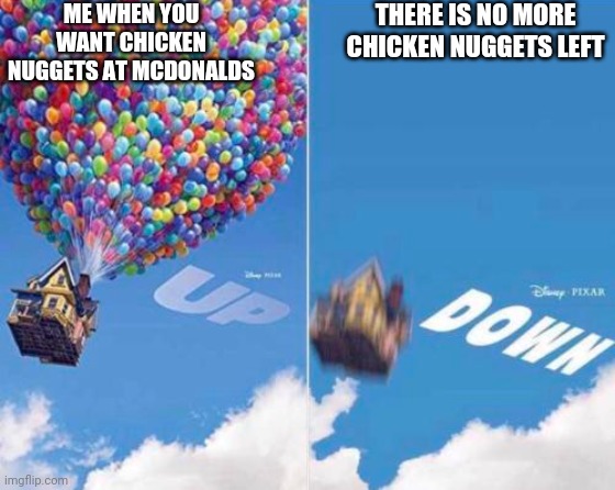 *Insert title* | ME WHEN YOU WANT CHICKEN NUGGETS AT MCDONALDS; THERE IS NO MORE CHICKEN NUGGETS LEFT | image tagged in up and down | made w/ Imgflip meme maker