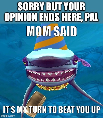 Mom said it’s my turn to beat you up | SORRY BUT YOUR OPINION ENDS HERE, PAL | image tagged in mom said it s my turn to beat you up | made w/ Imgflip meme maker