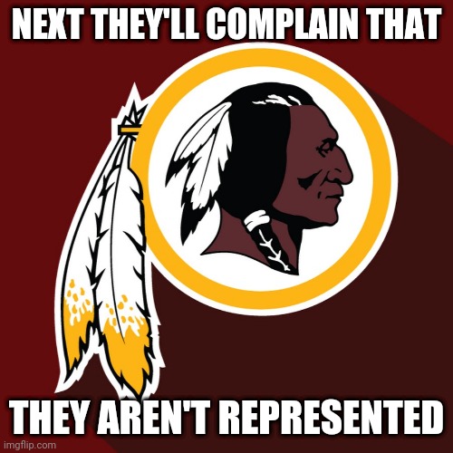 WFT distances itself from "Native American imagery" | NEXT THEY'LL COMPLAIN THAT; THEY AREN'T REPRESENTED | image tagged in redskins | made w/ Imgflip meme maker