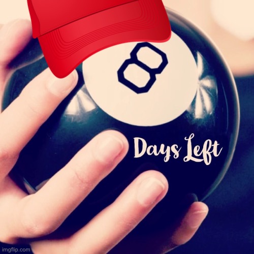8 days left. 8 days till what? I dunno man, ask the MAGA hat 8-ball | image tagged in 8 ball,magic 8 ball,mike lindell,conspiracy theory,trump inauguration,maga | made w/ Imgflip meme maker