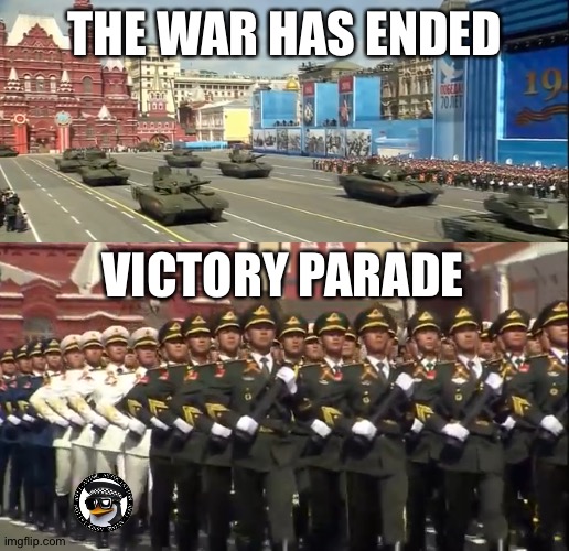 We shall make a great triumphant march to celebrate this great occasion! Glory to the AAA! | THE WAR HAS ENDED; VICTORY PARADE | image tagged in aaa | made w/ Imgflip meme maker