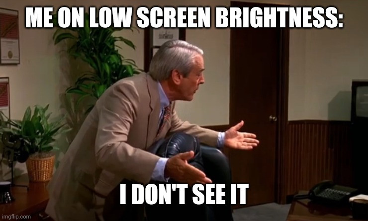 "I Don't See It!" | ME ON LOW SCREEN BRIGHTNESS: I DON'T SEE IT | image tagged in i don't see it | made w/ Imgflip meme maker