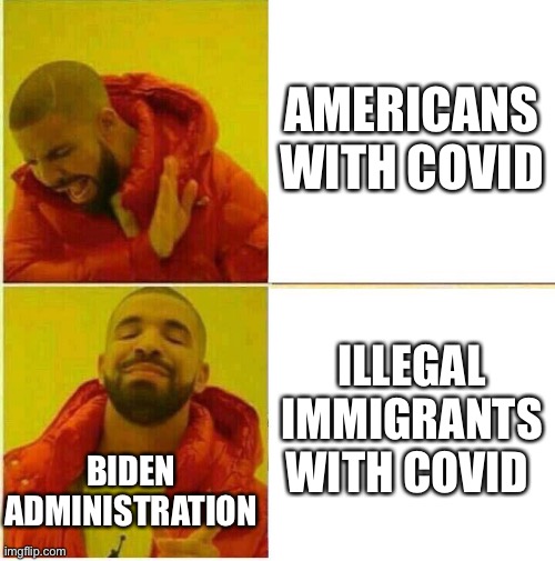 Drake Hotline approves | AMERICANS WITH COVID; ILLEGAL IMMIGRANTS WITH COVID; BIDEN ADMINISTRATION | image tagged in drake hotline approves | made w/ Imgflip meme maker