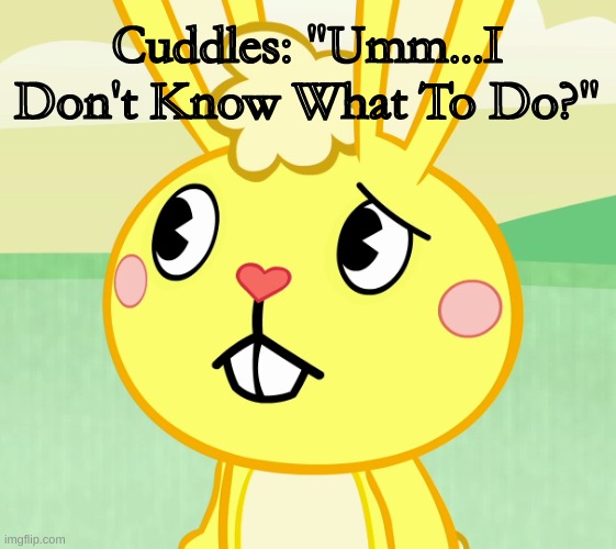 Cuddles Just Gotten Confused |  Cuddles: "Umm...I Don't Know What To Do?" | image tagged in confused cuddles htf | made w/ Imgflip meme maker