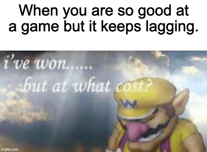 ive won but at what cost | When you are so good at a game but it keeps lagging. | image tagged in ive won but at what cost | made w/ Imgflip meme maker