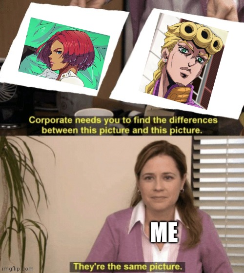 Guilty Gear really be copying JoJo | ME | image tagged in corporate needs you to find the differences | made w/ Imgflip meme maker