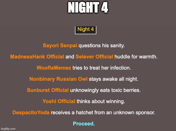 i don't think Sunburst will win... | NIGHT 4 | made w/ Imgflip meme maker