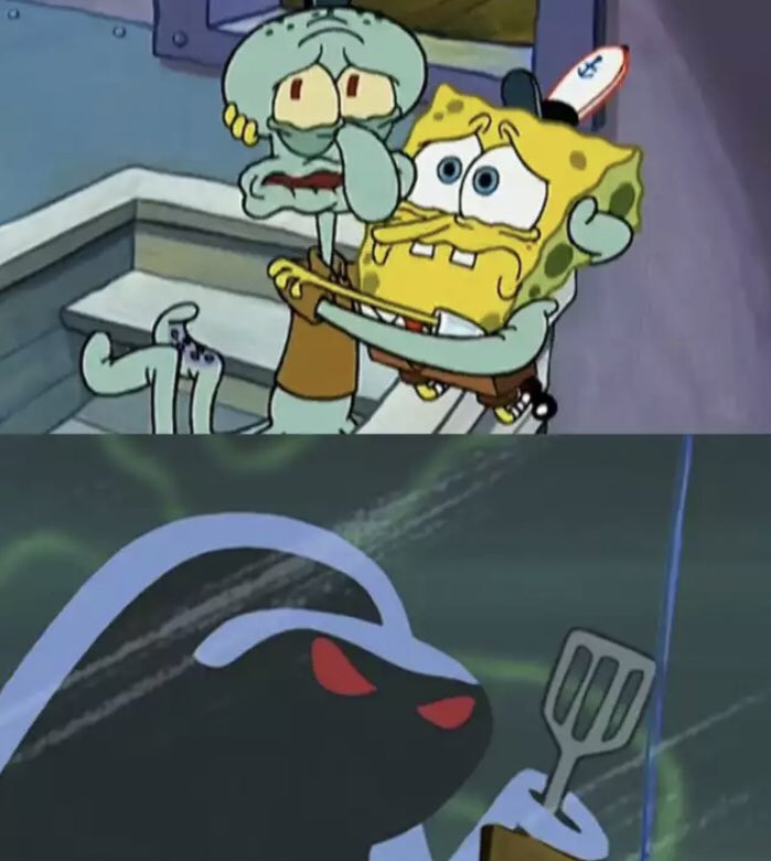 High Quality Scared Spongebob and Squidward Blank Meme Template