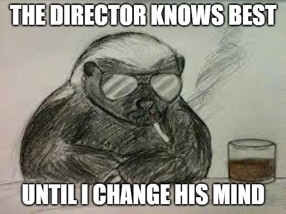 Every actor |  THE DIRECTOR KNOWS BEST; UNTIL I CHANGE HIS MIND | image tagged in honey badger | made w/ Imgflip meme maker