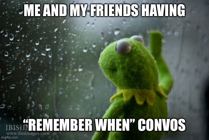 sad | ME AND MY FRIENDS HAVING; “REMEMBER WHEN” CONVOS | image tagged in kermit window | made w/ Imgflip meme maker