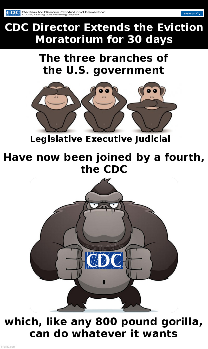 The CDC: The New Fourth Branch Of Government | image tagged in cdc,covid,face mask,vaccine,mandate,gorilla | made w/ Imgflip meme maker