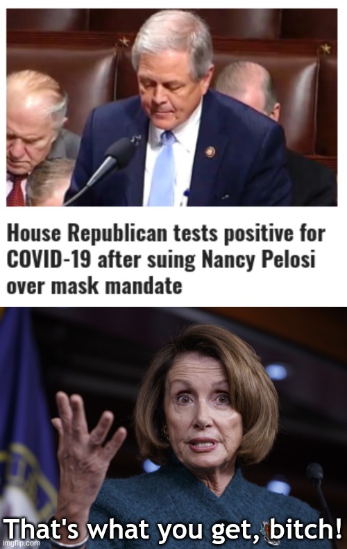 My Grandaddy called it gettin your comeuppance. | That's what you get, bitch! | image tagged in good old nancy pelosi | made w/ Imgflip meme maker