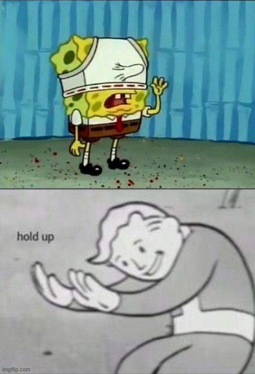 WTF NICKELODEON!! | image tagged in fallout hold up,spongebob | made w/ Imgflip meme maker