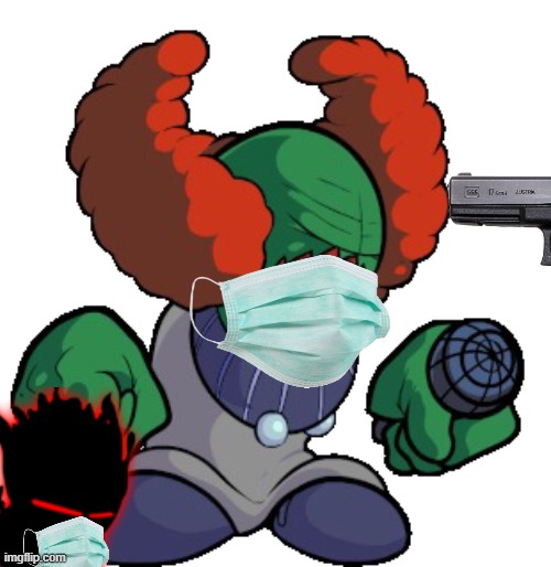 sorry tricky | image tagged in tricky the clown,audtior,gun | made w/ Imgflip meme maker