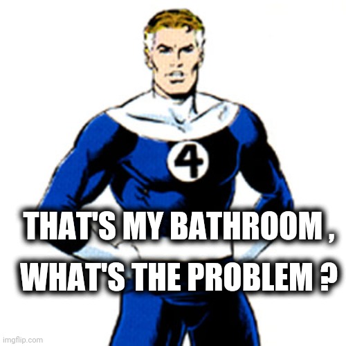 Mister Fantastic | THAT'S MY BATHROOM , WHAT'S THE PROBLEM ? | image tagged in mister fantastic | made w/ Imgflip meme maker