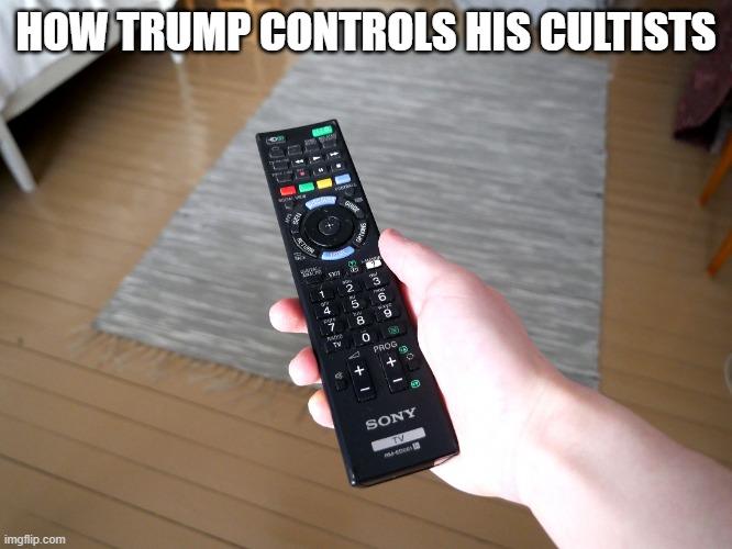 remote control | HOW TRUMP CONTROLS HIS CULTISTS | image tagged in remote control | made w/ Imgflip meme maker