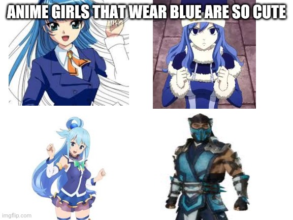 My favorite | ANIME GIRLS THAT WEAR BLUE ARE SO CUTE | image tagged in blank white template | made w/ Imgflip meme maker