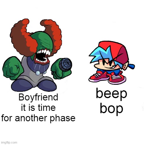 Yes honey but fnf | beep bop; Boyfriend it is time for another phase | image tagged in friday night funkin,tricky,tiky,boyfriend | made w/ Imgflip meme maker