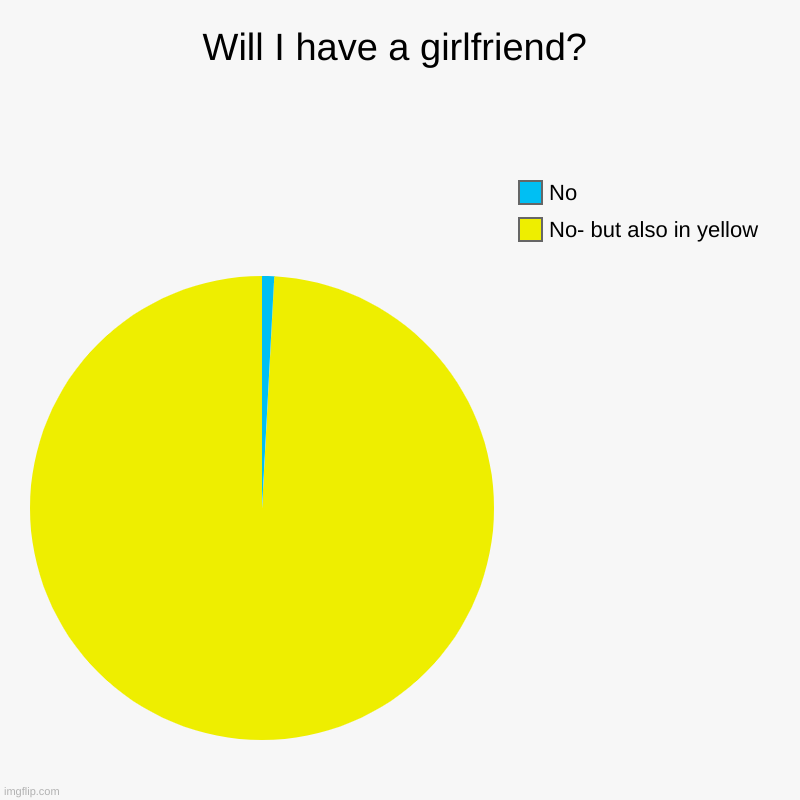 Will I have a girlfriend? | No- but also in yellow, No | image tagged in charts,pie charts | made w/ Imgflip chart maker