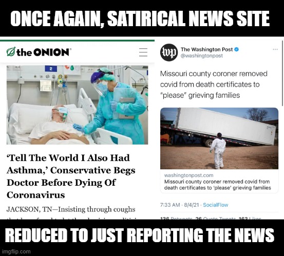 ONCE AGAIN, SATIRICAL NEWS SITE; REDUCED TO JUST REPORTING THE NEWS | made w/ Imgflip meme maker