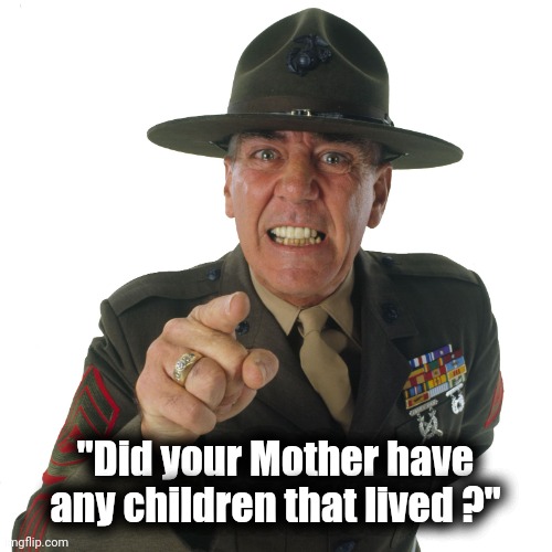 r lee ermey | "Did your Mother have any children that lived ?" | image tagged in r lee ermey | made w/ Imgflip meme maker