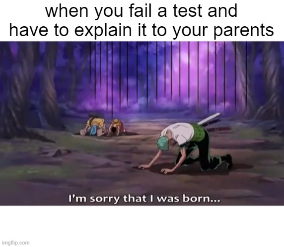 when you fail a test and have to explain it to your parents | image tagged in one piece,anime | made w/ Imgflip meme maker