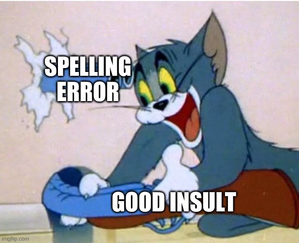 Tom and Jerry | SPELLING ERROR; GOOD INSULT | image tagged in tom and jerry | made w/ Imgflip meme maker