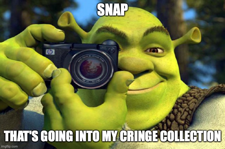shrek camera | SNAP THAT'S GOING INTO MY CRINGE COLLECTION | image tagged in shrek camera | made w/ Imgflip meme maker
